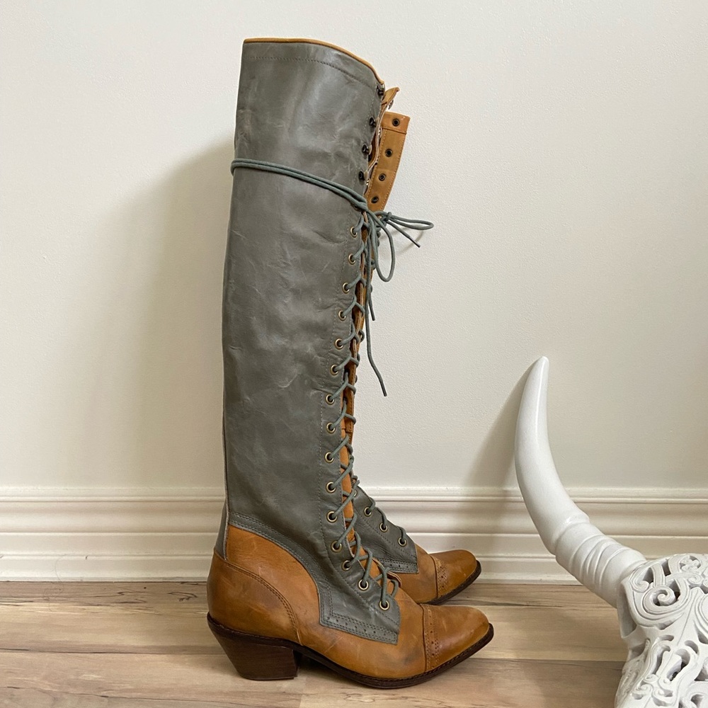 Jeffery Campbell Joe Lace up knee high boot.